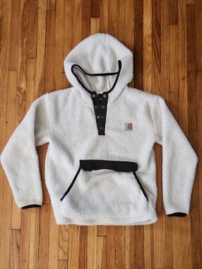 Carhartt Kids Ivory Sherpa Hoodie with Brown Trim Accents XL 14